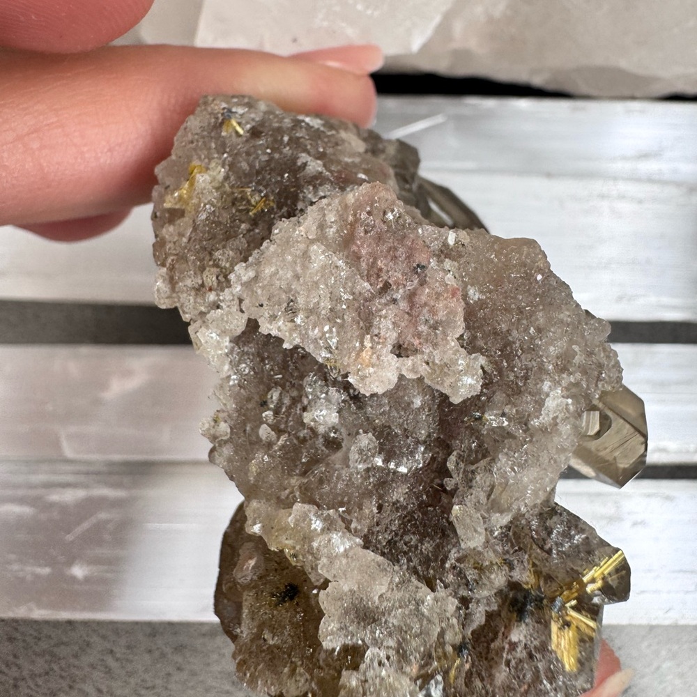 Smokey Quartz Cluster With Golden Rutile Brazil - Picture 7 of 9
